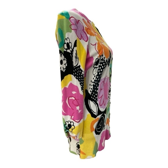 Cyrus Pink Multi Floral Button Down Cardigan Sweater Bright Fun Colors Sz S - Picture 2 of 10
